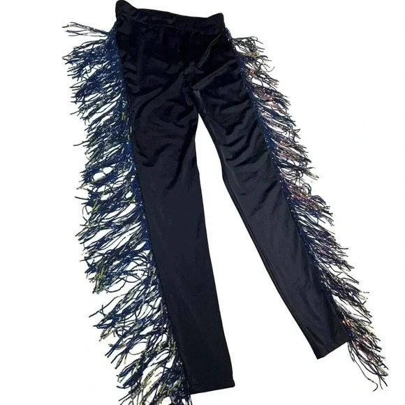 K Too L High Waist Black Fringed Sequin Sexy Party Pants Punchy Western Cochella - Picture 3 of 14
